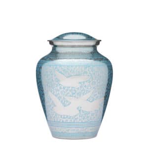 Peaceful Birds Teal Urn